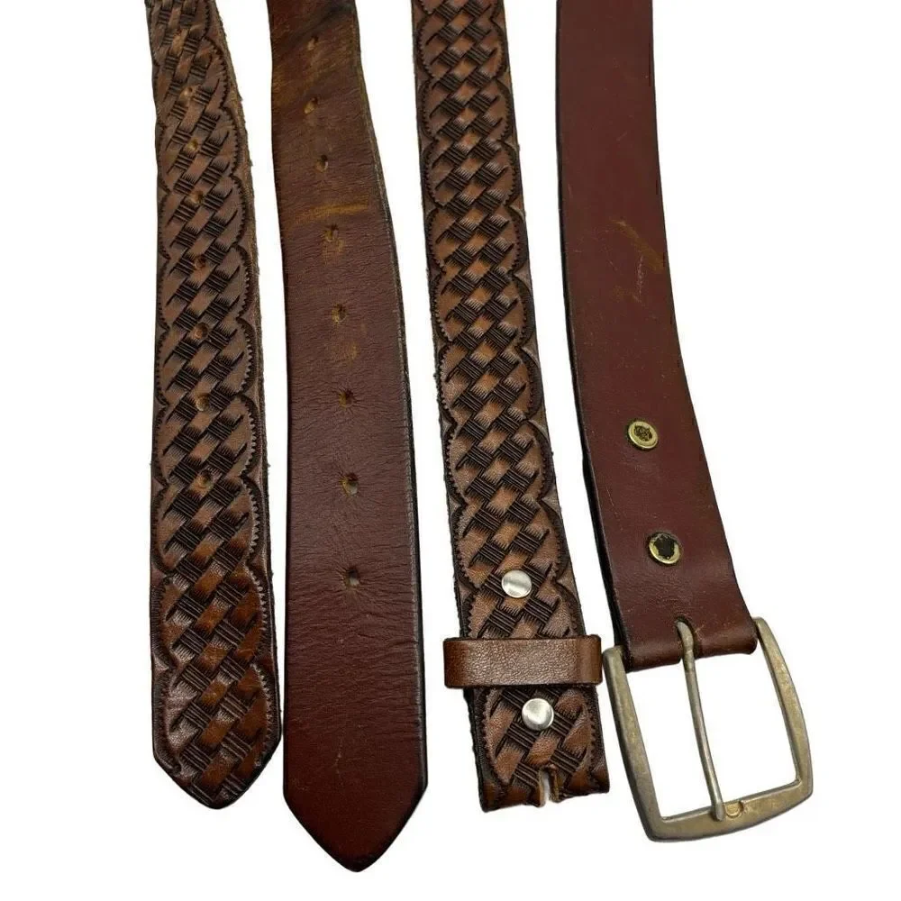 Set of 2 Genuine‎ Leather Western Belts Brown Size 48